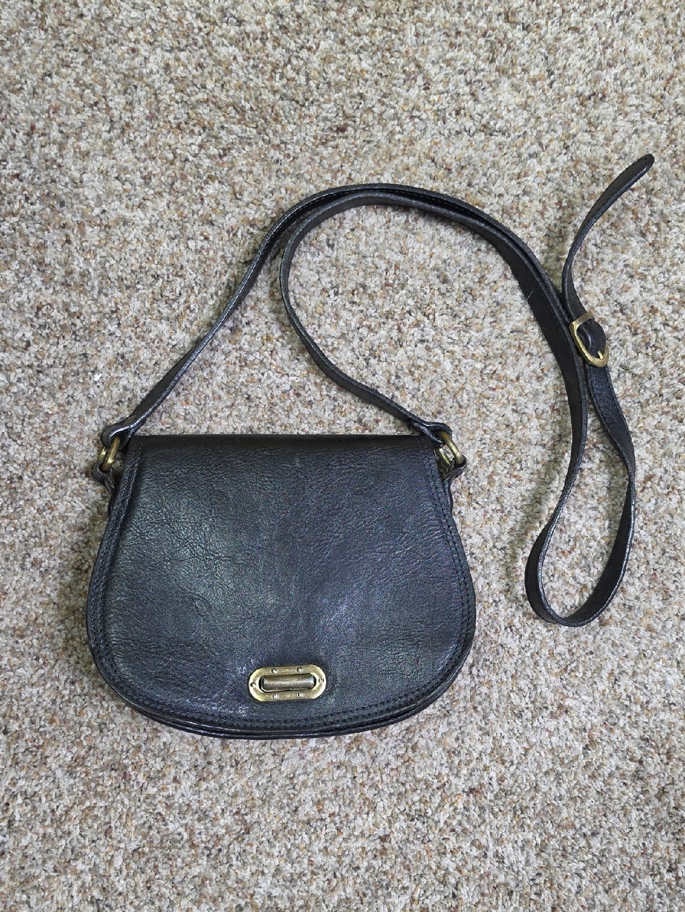 FLOTO Vintage Black Leather Crossbody Saddle Bag